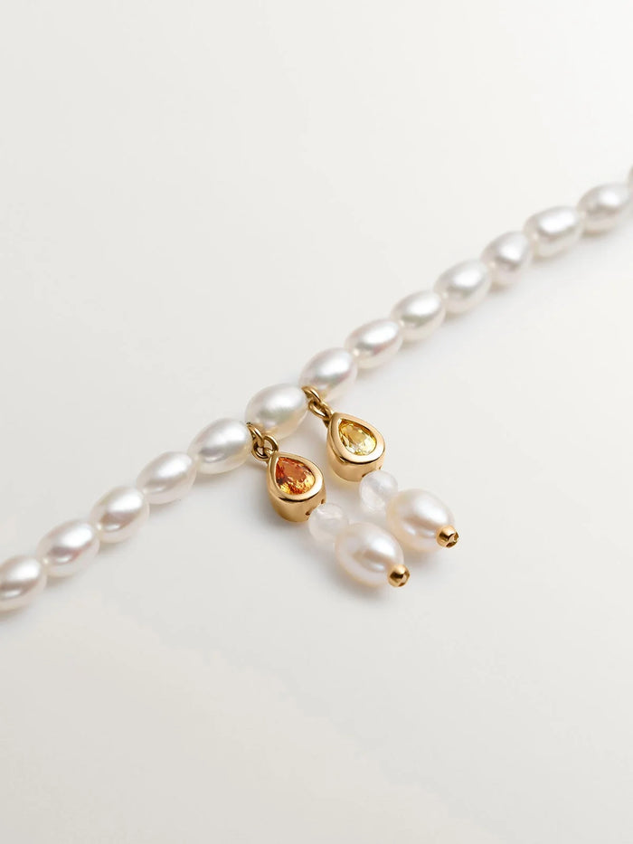 Collar de plata 925 bañada en oro amarillo de 18K con perlas, zafiros y piedras luna