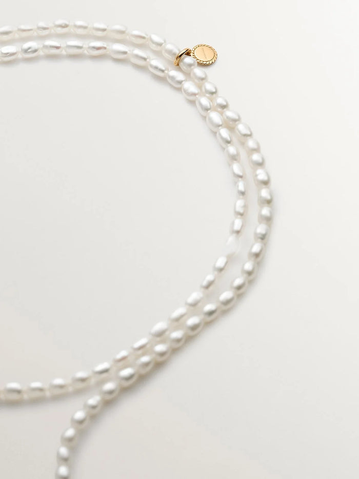 Collar de plata 925 bañada en oro amarillo de 18K con perlas, zafiros y piedras luna