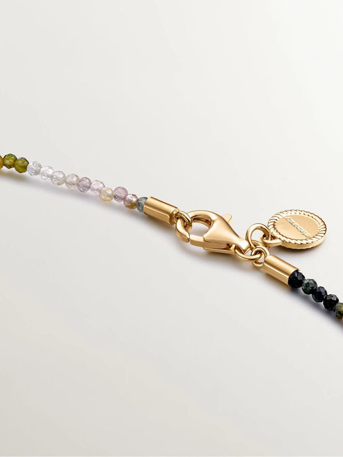Collar de plata 925 bañada en oro amarillo de 18K con bolitas de turmalina multicolor