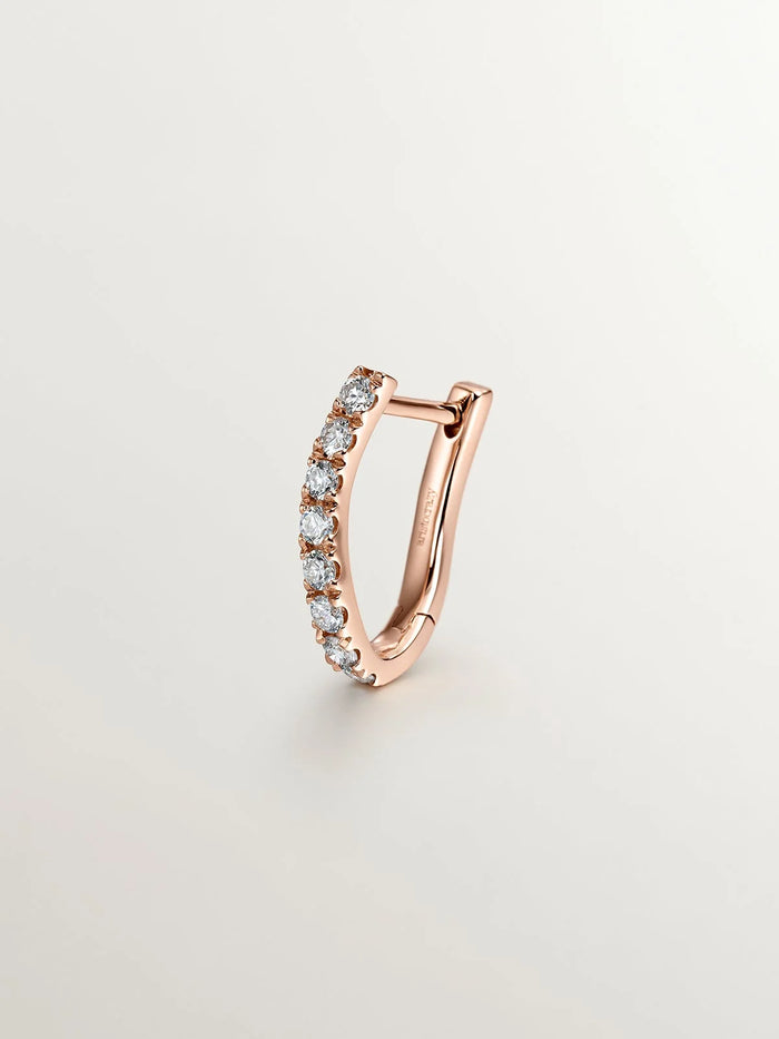 Pendiente individual aro de oro rosa de 18K con diamantes y forma ondulada