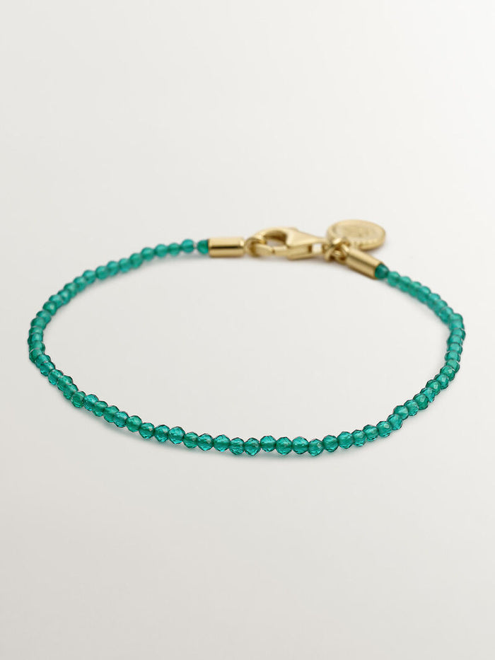 Pulsera de plata 925 bañada en oro amarillo de 18K con bolitas de ónix verde