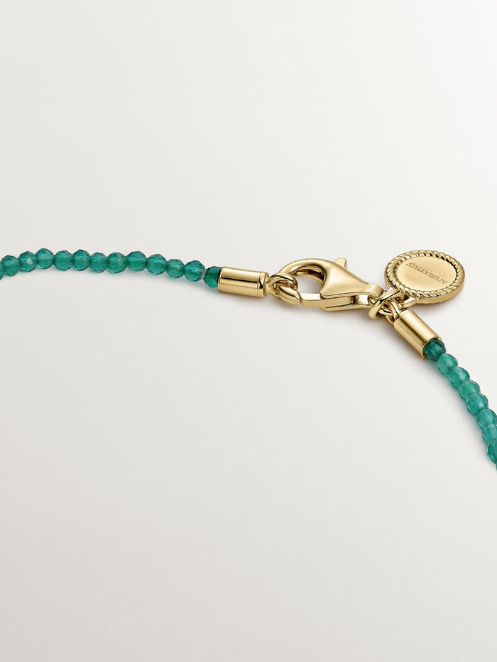 Pulsera de plata 925 bañada en oro amarillo de 18K con bolitas de ónix verde