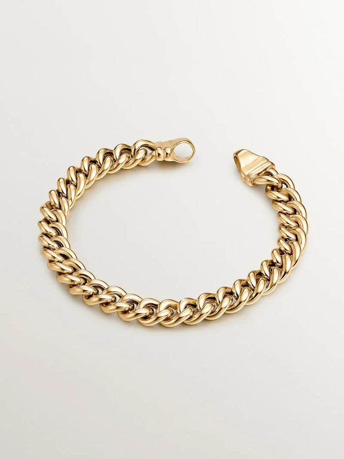 Pulsera de cadena eslabones barbados de plata bañada en oro amarillo de 18kt