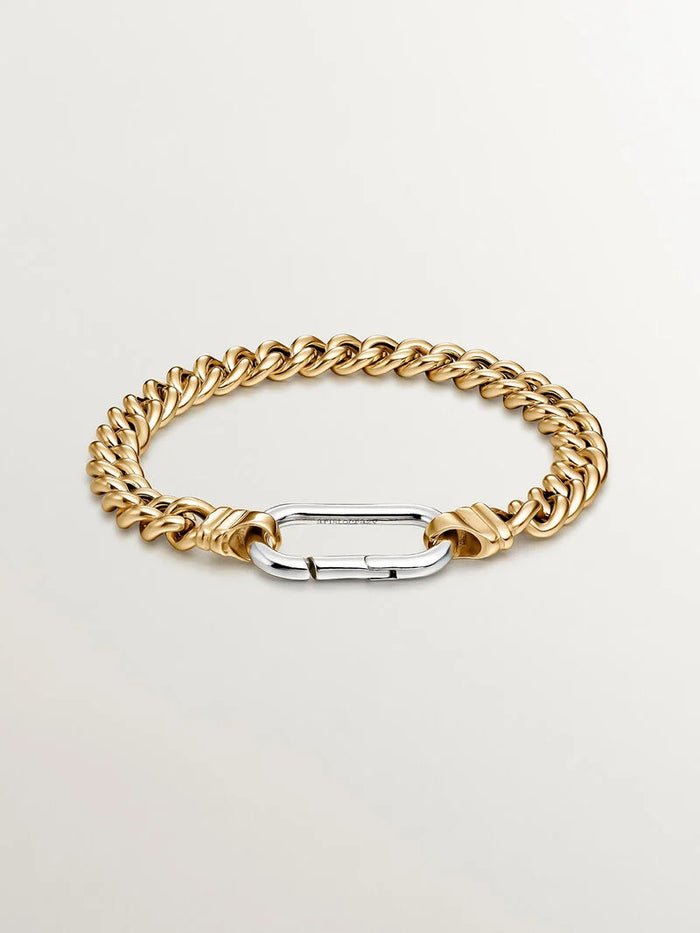 Pulsera de cadena eslabones barbados de plata bañada en oro amarillo de 18kt