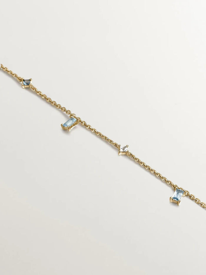 Collar de plata 925 bañada en oro amarillo de 18K con topacios azul london, azul swiss y blancos