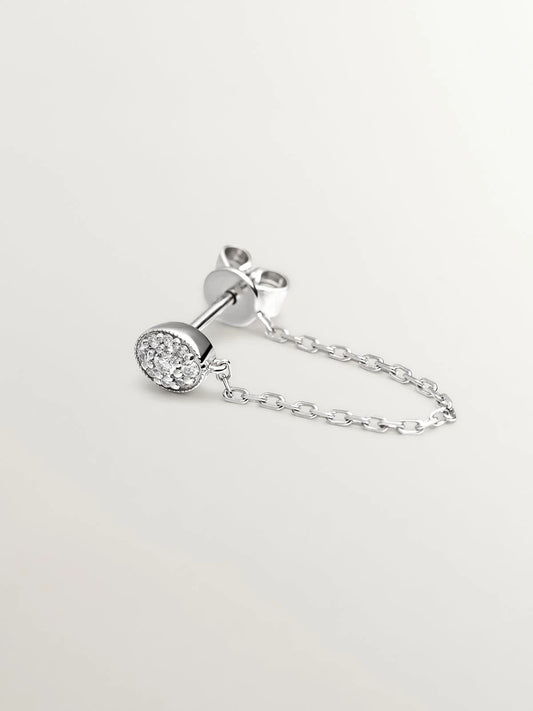 Pendiente individual de oro blanco de 18K con cadena y diamantes