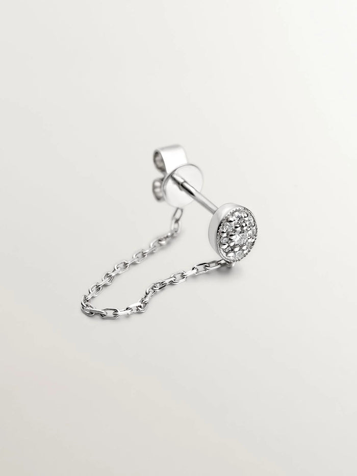 Pendiente individual de oro blanco de 18K con cadena y diamantes