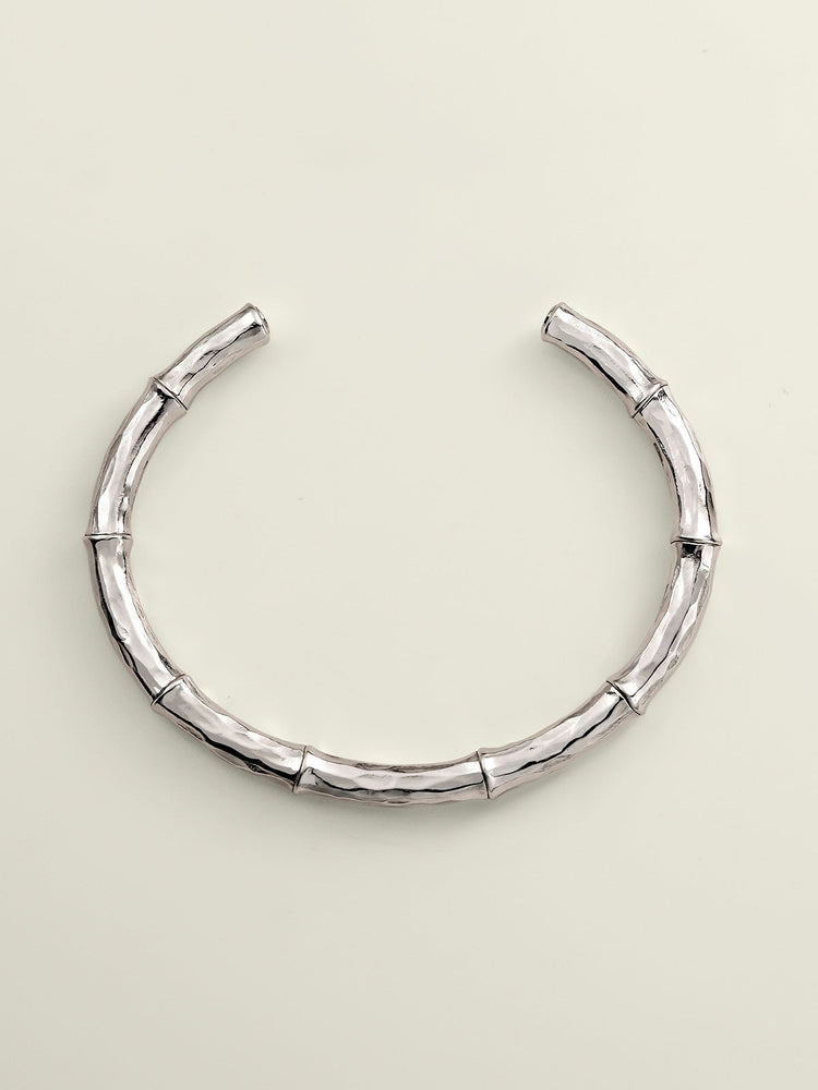 Brazalete bambú rígido fino de plata