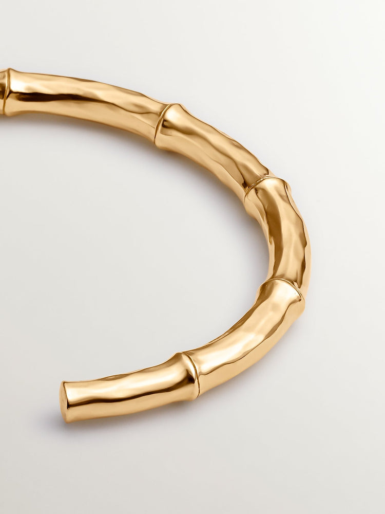 Brazalete bambú rígido fino de plata bañada en oro amarillo de 18kt