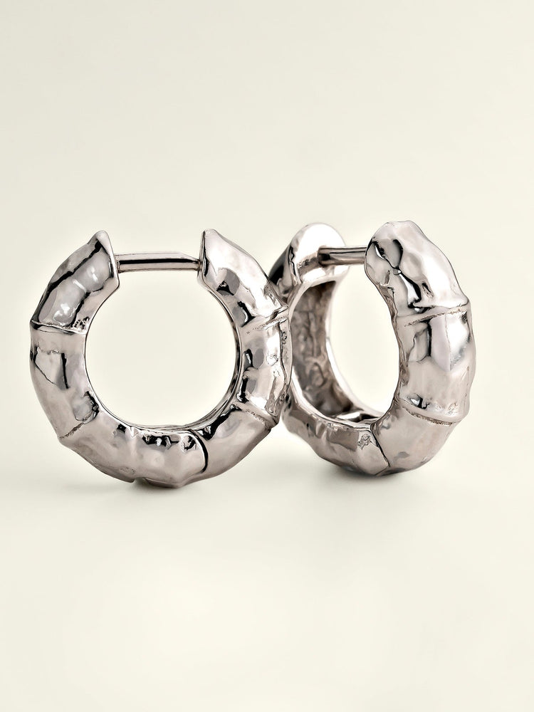 Pendientes bambú de aro pequeño de plata