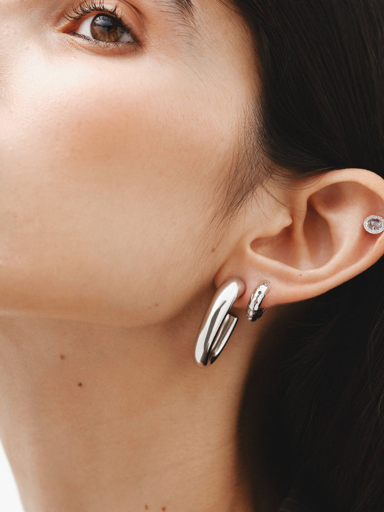 Pendientes bambú de aro pequeño de plata