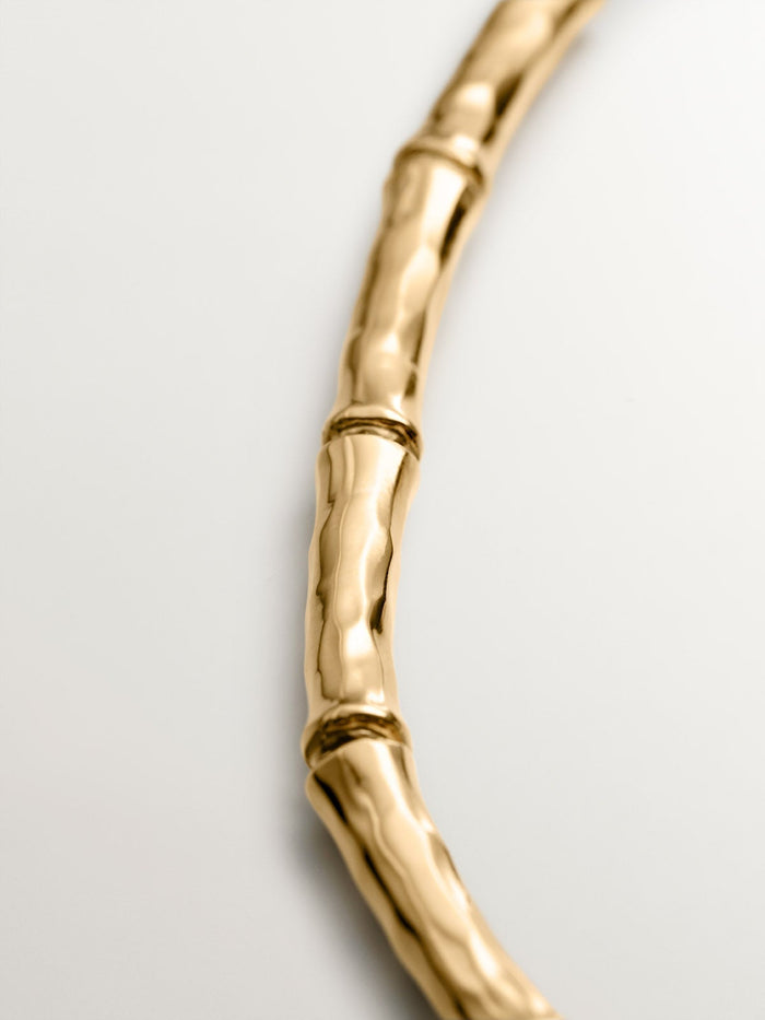 Collar de plata 925 bañada en oro amarillo de 18K con textura de bambú
