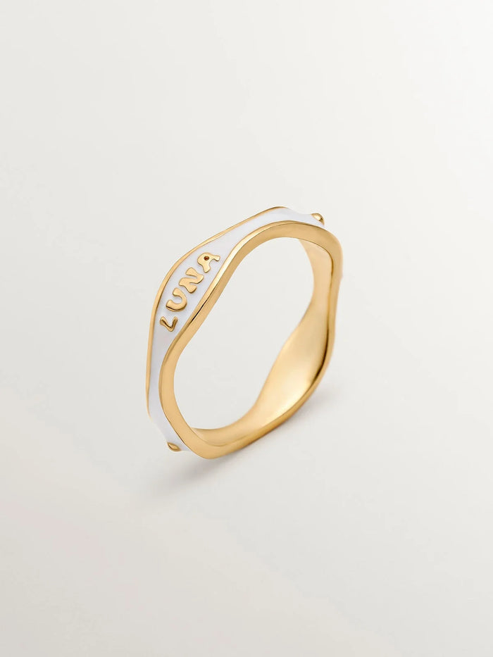 Anillo de Plata Bañada en Oro de 18kt con Esmalte Blanco de la Colección RUSH