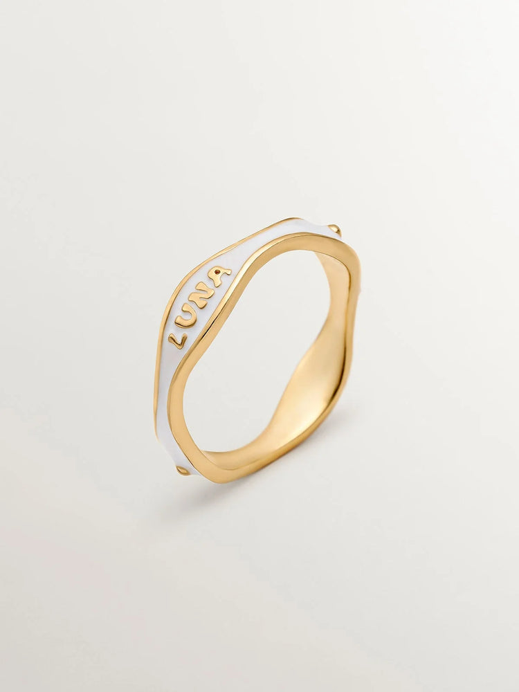 Anillo de Plata Bañada en Oro de 18kt con Esmalte Blanco de la Colección RUSH