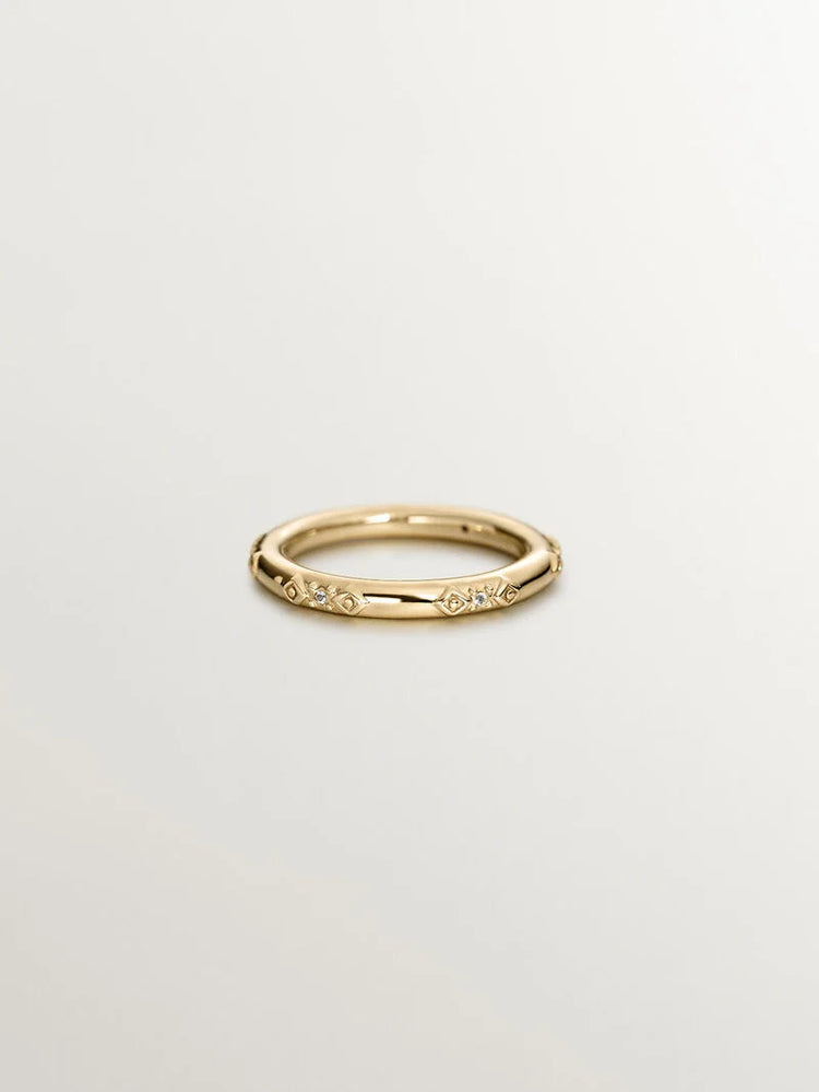 Anillo de plata 925 bañada en oro amarillo de 18K con topacios blancos