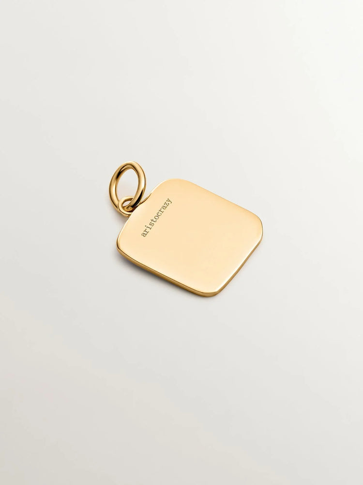 Charm de plata 925 bañada en oro amarillo de 18K con inicial B y esmalte lila con forma cuadrada