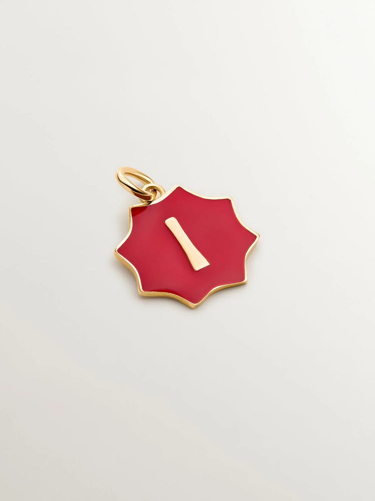 Charm de plata 925 bañada en oro amarillo de 18K con inicial I y esmalte rojo con forma de estrella