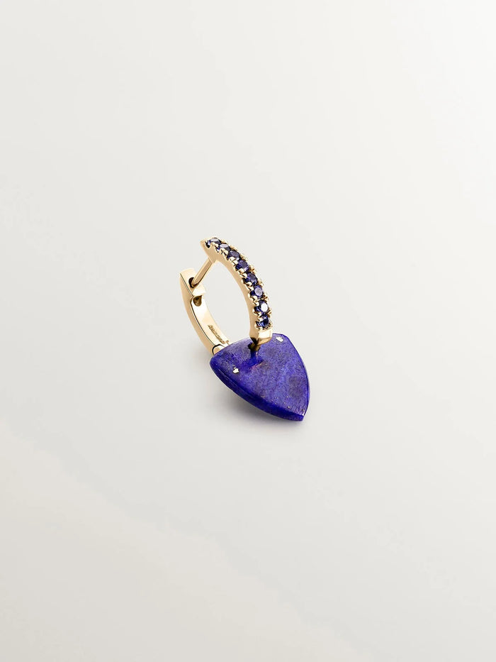 Pendiente individual de aro de oro amarillo de 9K con zafiros azules y colgante de lapislázuli azul