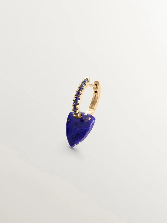 Pendiente individual de aro de oro amarillo de 9K con zafiros azules y colgante de lapislázuli azul