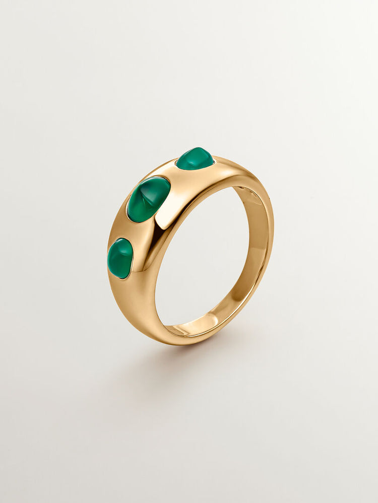 Anillo de plata 925 bañada en oro amarillo de 18K con calcedonia verde