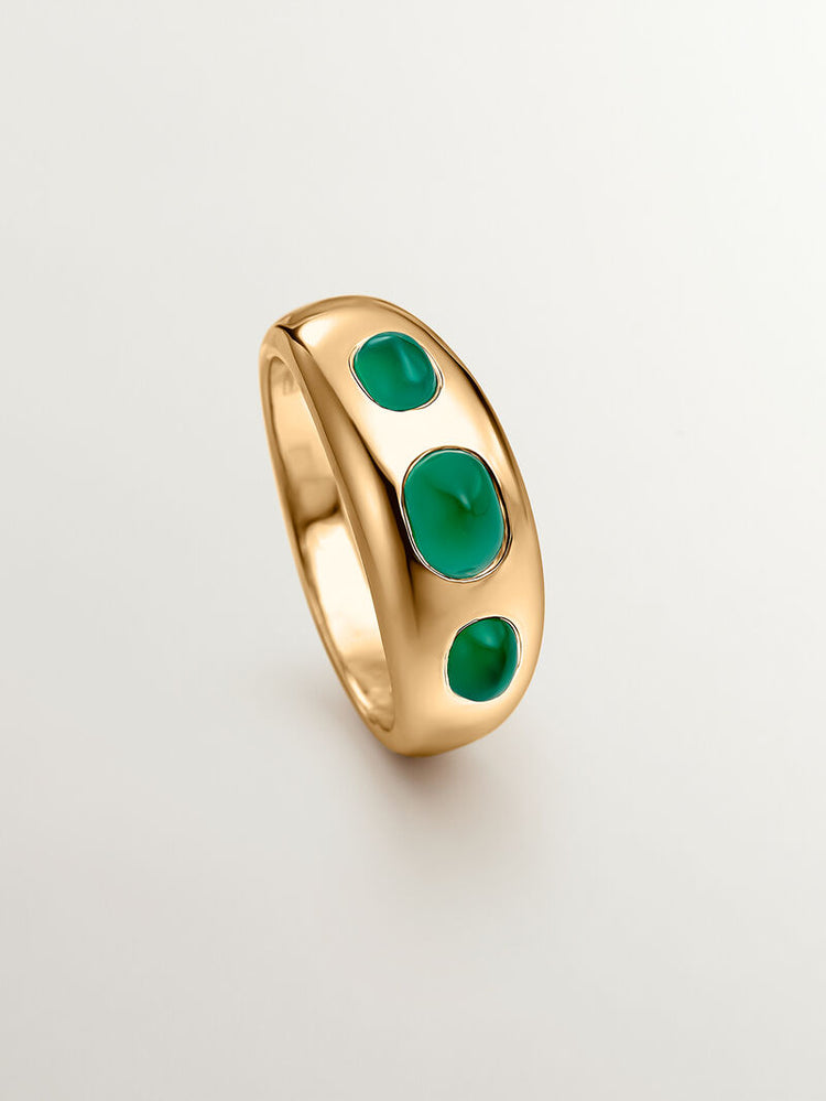 Anillo de plata 925 bañada en oro amarillo de 18K con calcedonia verde