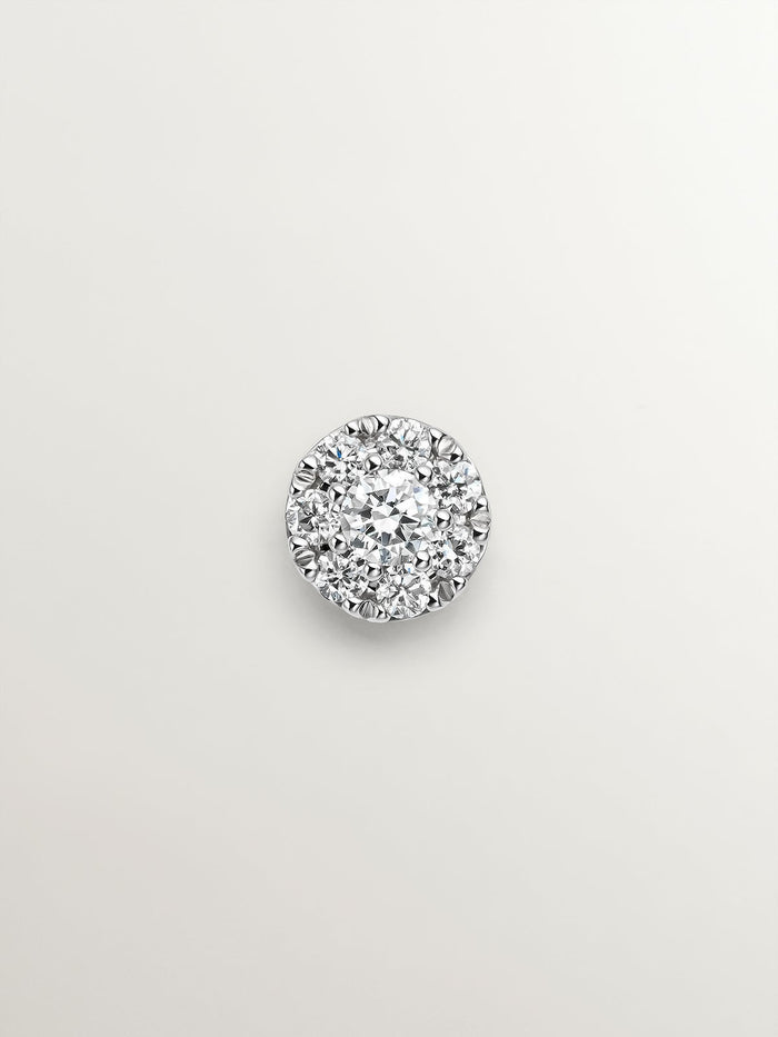 Pendiente individual de oro blanco de 18K con roseta de diamantes 0,06 cts