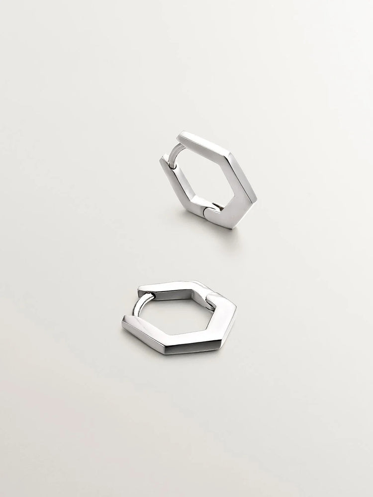 Pendientes de aro hexagonal de plata 925