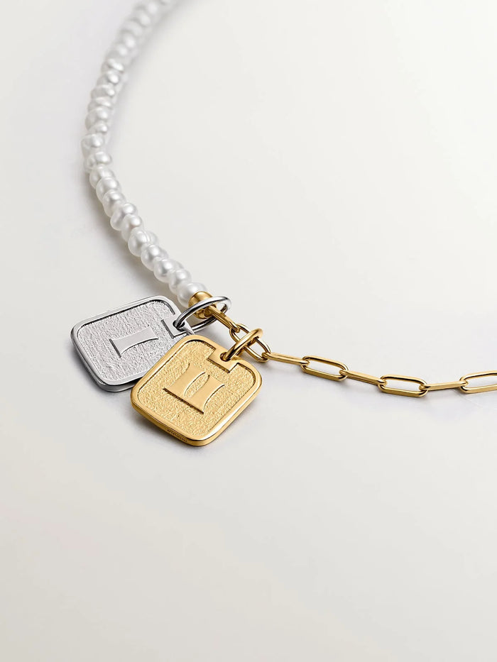 Pulsera de eslabones de plata 925 bañada en oro amarillo de 18K con perlas