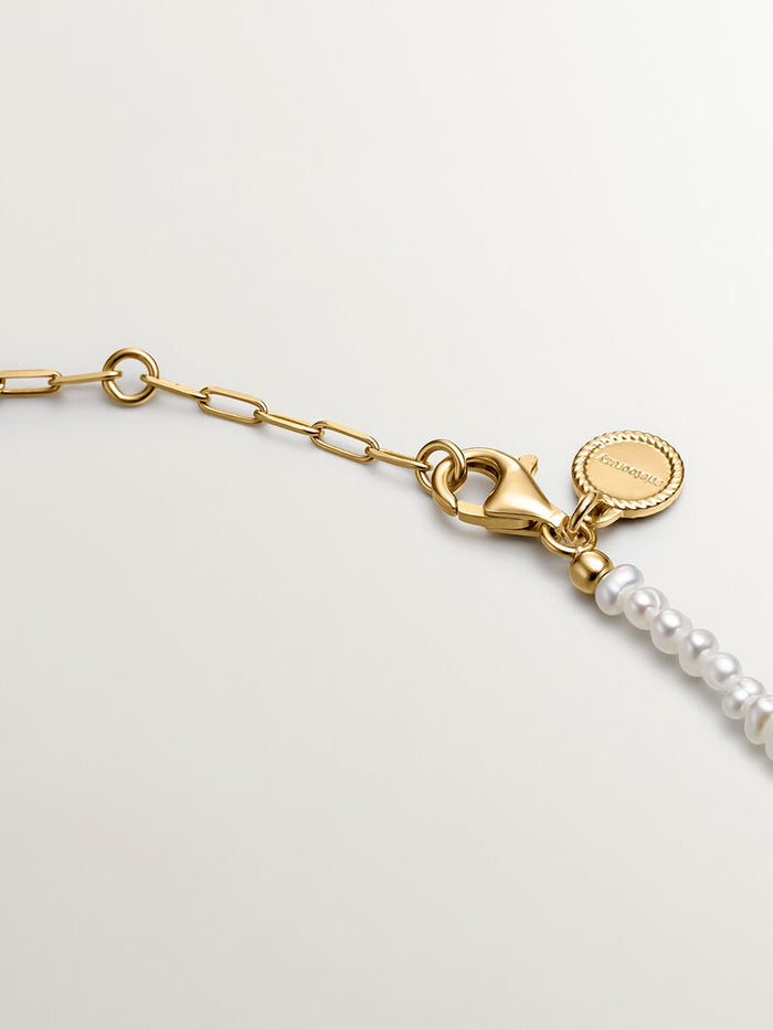 Pulsera de eslabones de plata 925 bañada en oro amarillo de 18K con perlas