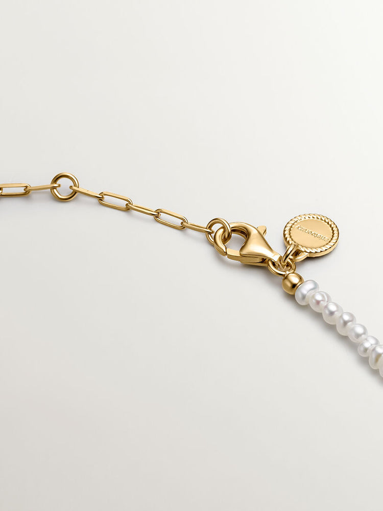 Pulsera de eslabones de plata 925 bañada en oro amarillo de 18K con perlas