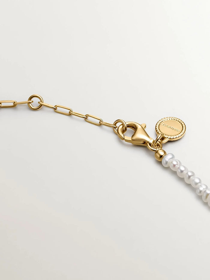 Pulsera de eslabones de plata 925 bañada en oro amarillo de 18K con perlas