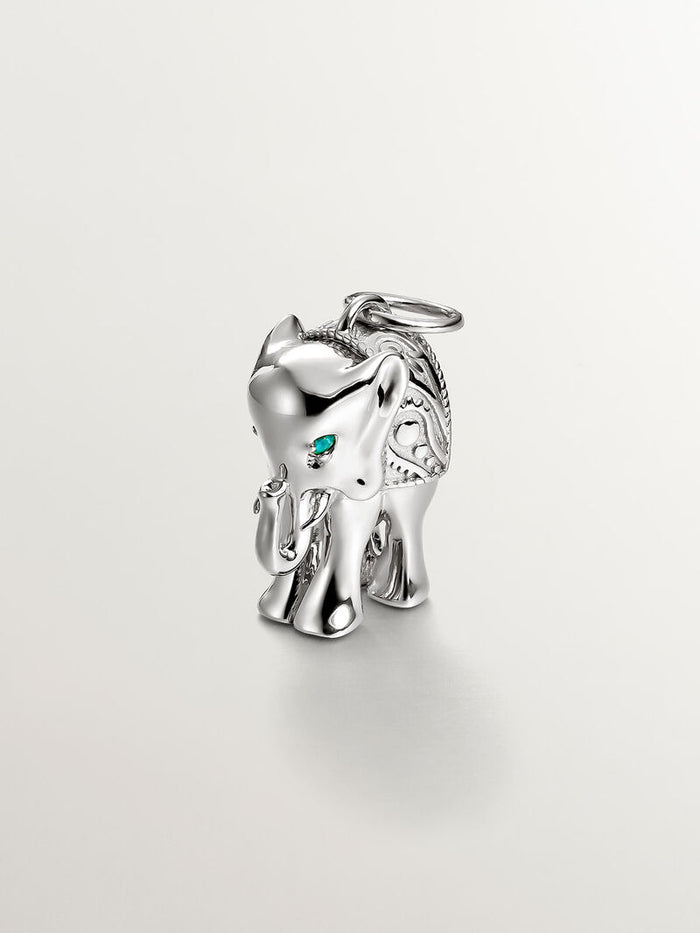 Charm de plata 925 con ónix verde y forma de elefante