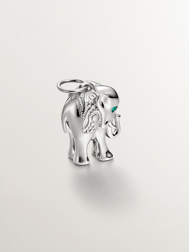 Charm de plata 925 con ónix verde y forma de elefante