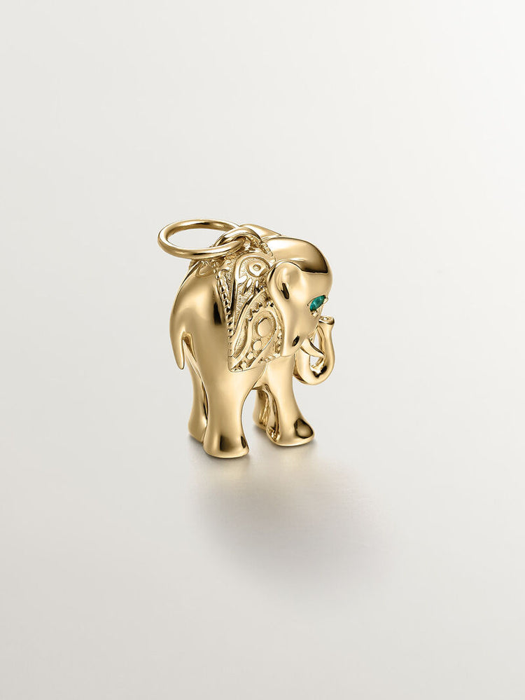 Charm de plata 925 bañada en oro amarillo de 18K con ónix verde y forma de elefante