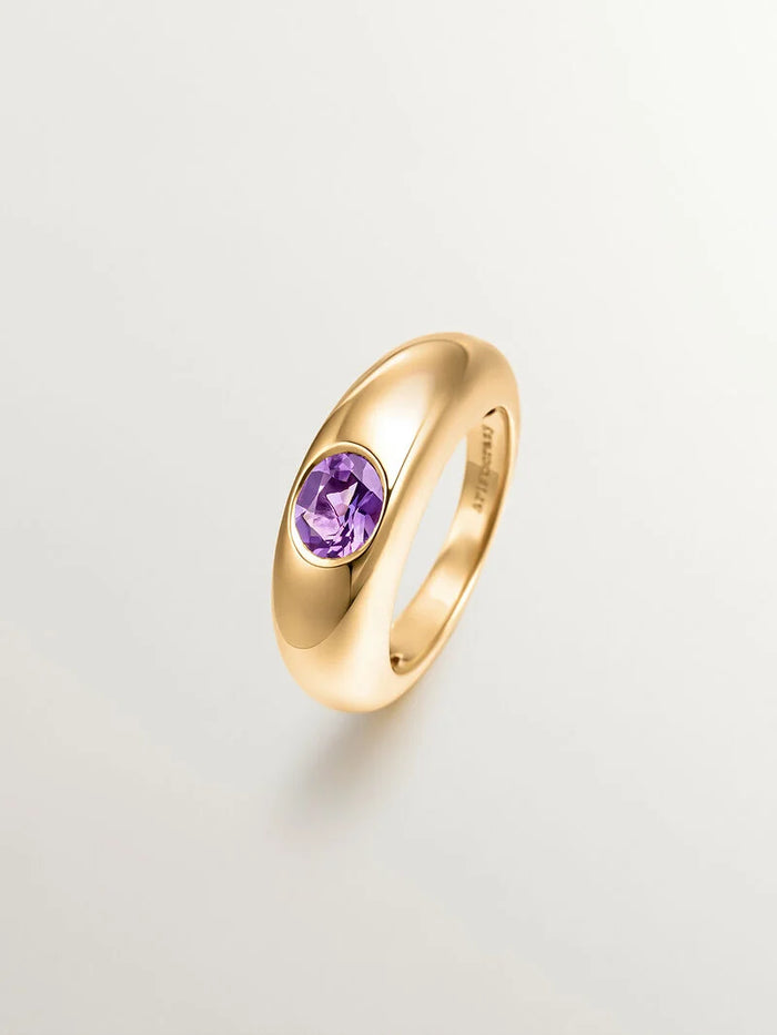 Anillo de plata 925 bañada en oro amarillo de 18K con amatista morada