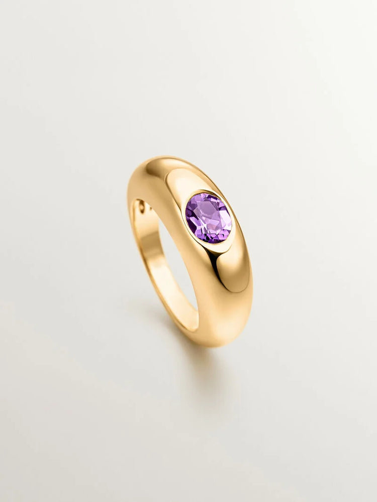 Anillo de plata 925 bañada en oro amarillo de 18K con amatista morada