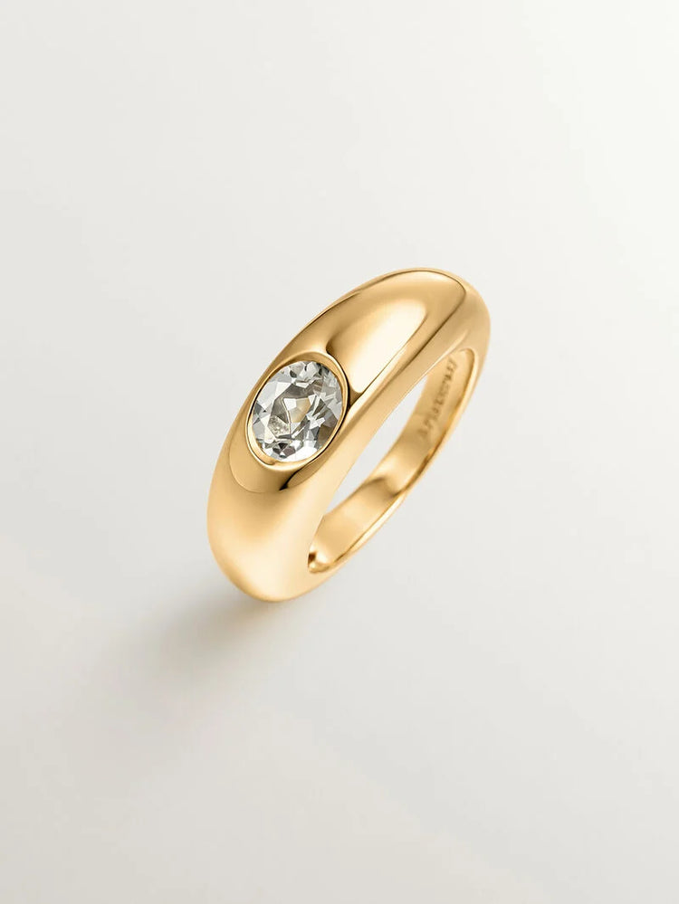 Anillo de plata 925 bañada en oro amarillo de 18K con cuarzo verde