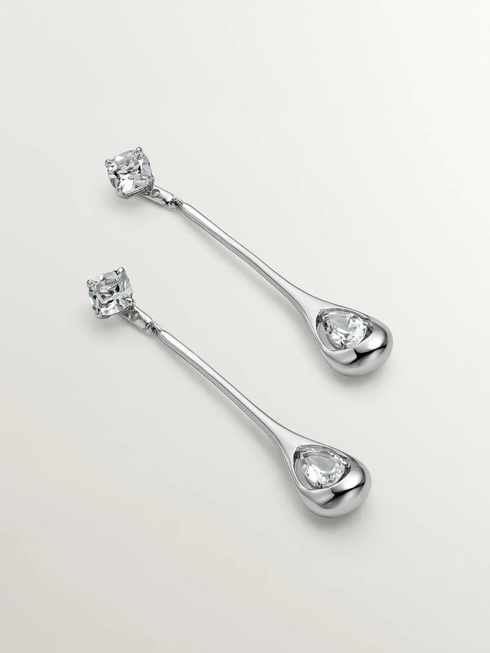 Pendientes largos de plata 925 con topacios blancos