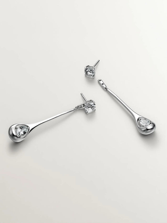 Pendientes largos de plata 925 con topacios blancos