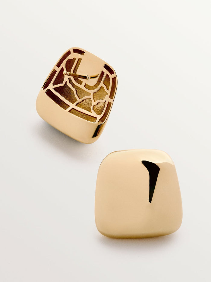 Pendientes cuadrados de plata 925 bañada en oro amarillo de 18K con efecto pulido