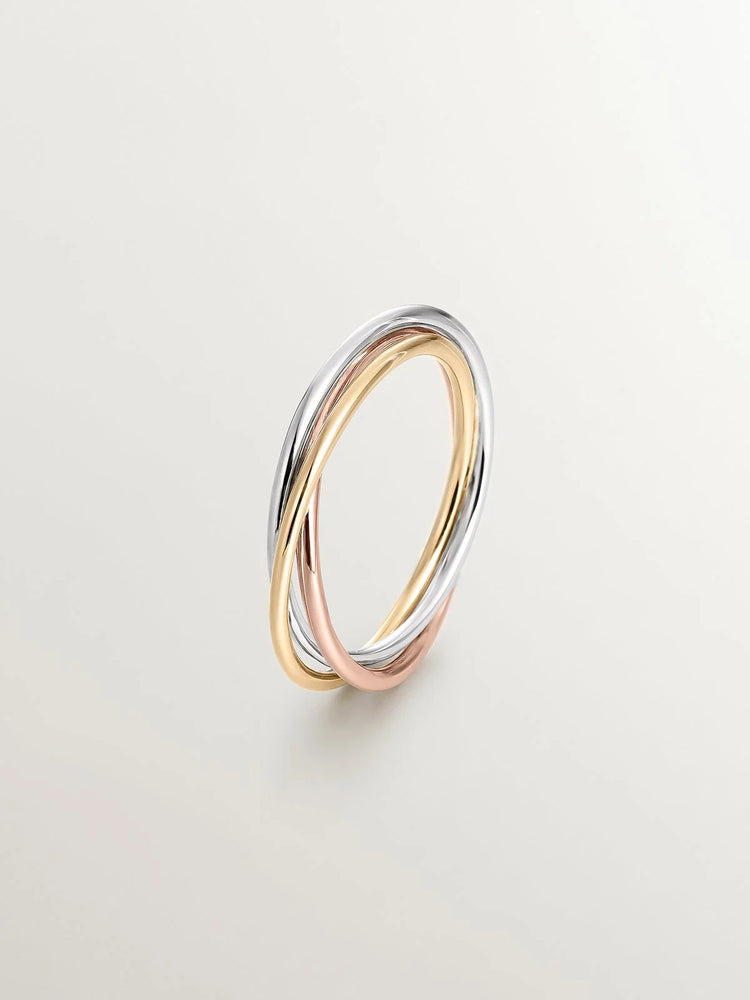 Anillo triple de oro blanco, amarillo y rosa de 9K