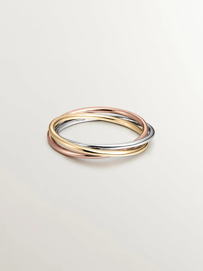 Anillo triple de oro blanco, amarillo y rosa de 9K