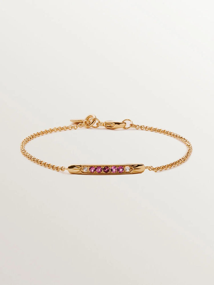 Pulsera de plata 925 bañada en oro amarillo de 18K con rodolitas moradas y topacios blancos