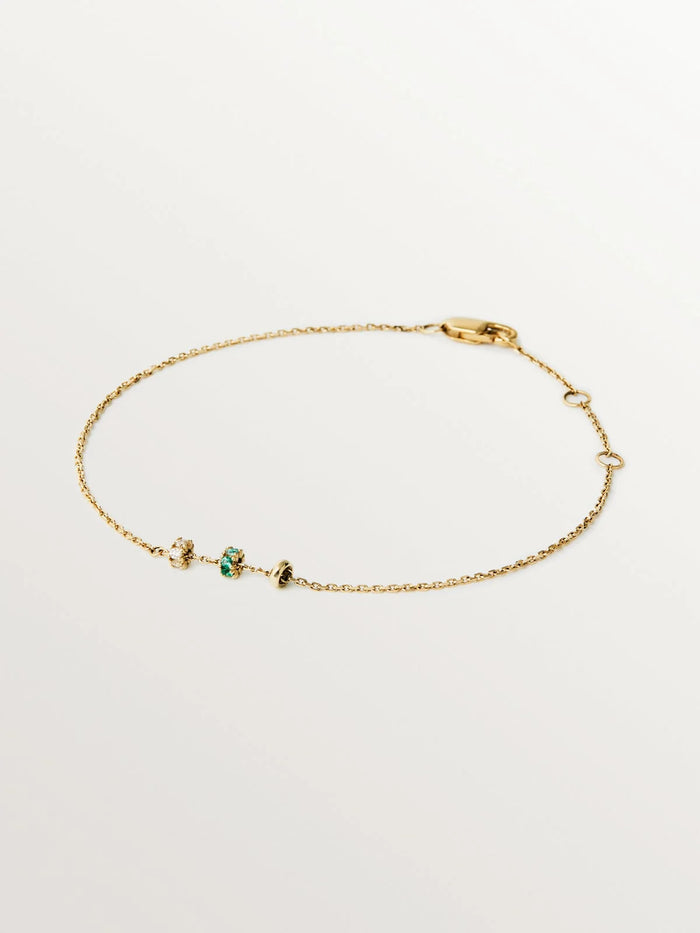 Pulsera de oro amarillo de 9K con esmeraldas y diamantes