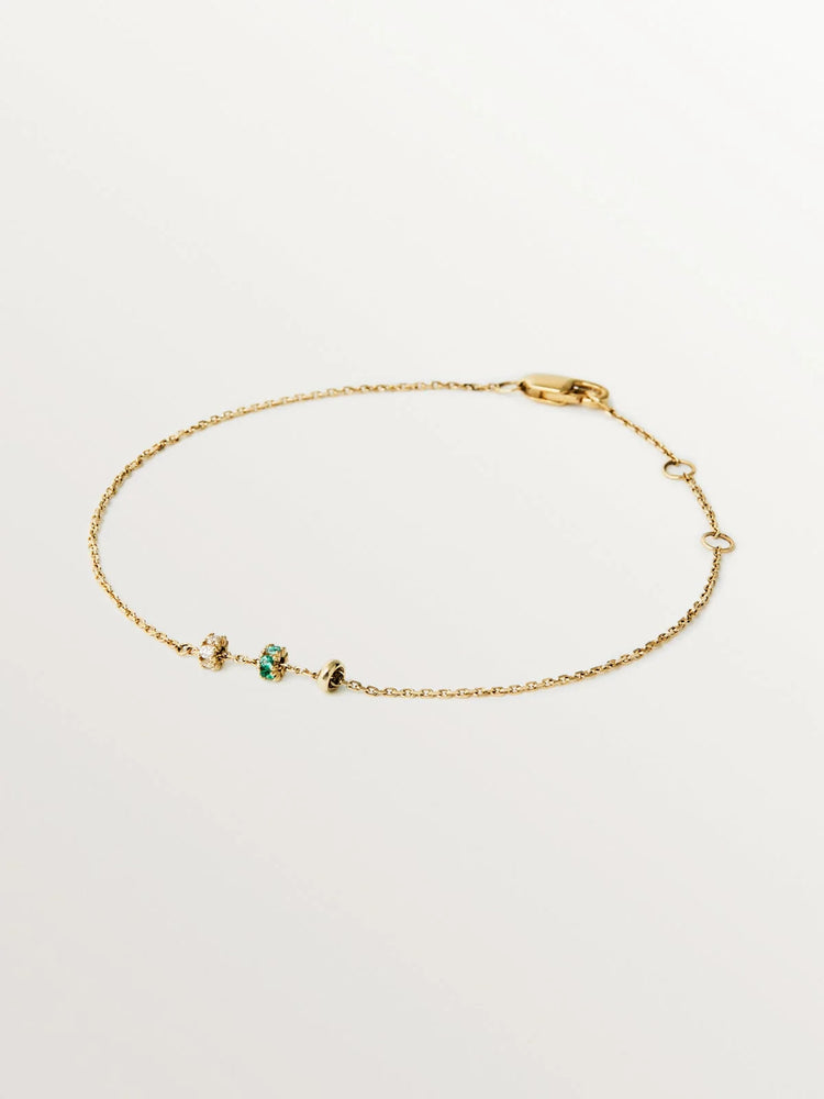 Pulsera de oro amarillo de 9K con esmeraldas y diamantes