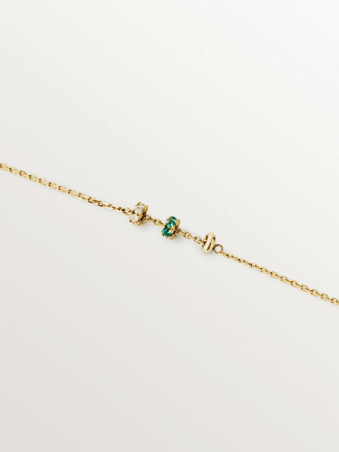 Pulsera de oro amarillo de 9K con esmeraldas y diamantes