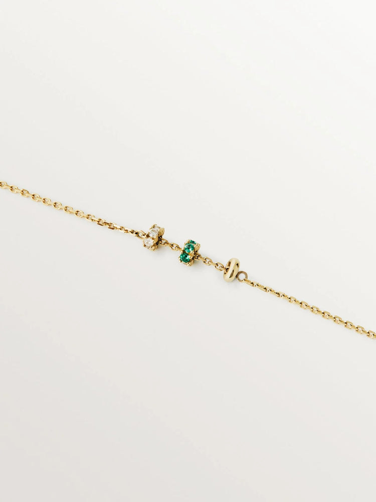 Pulsera de oro amarillo de 9K con esmeraldas y diamantes
