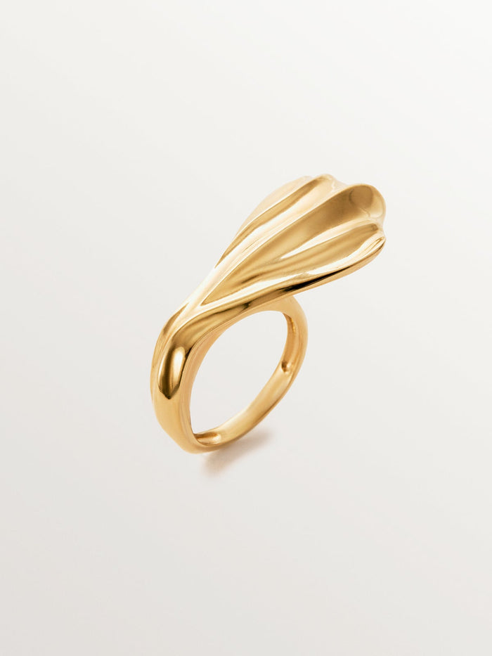 Anillo de plata 925 bañada en oro amarillo de 18K con textura