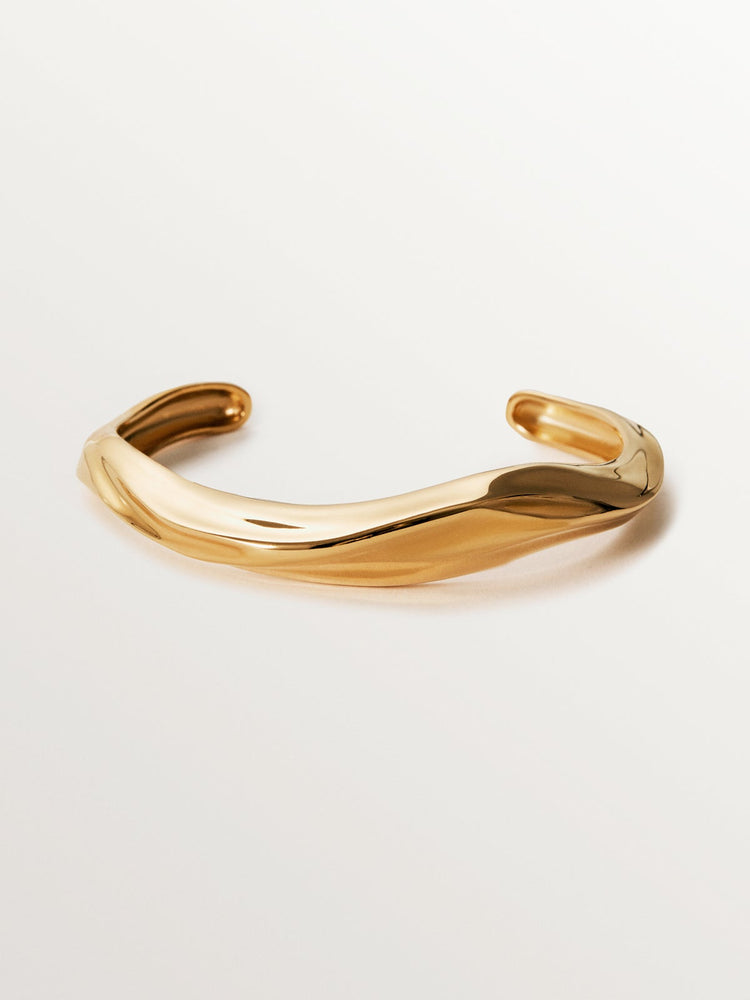 Pulsera rígida de plata 925 bañada en oro amarillo de 18K con textura
