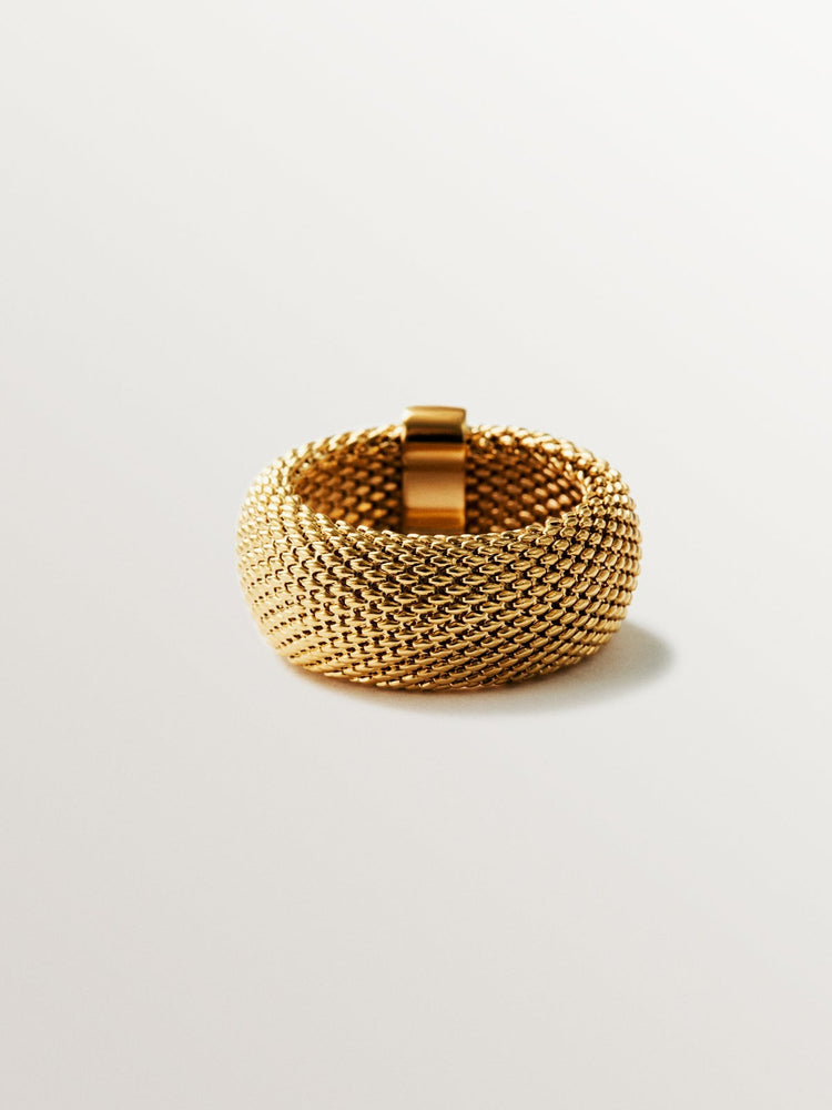 Anillo rígido de plata 925 bañada en oro amarillo de 18K con malla